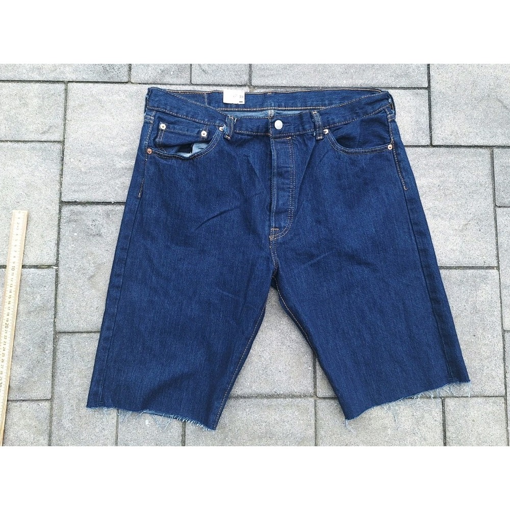 Levi's 501 Men Denim Shorts W36‎ Raw Hem Cut Off Dark Wash Blue Jeans 2022 Jorts